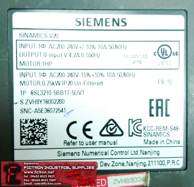 6SL3210-5BB17-5UV1 6SL32105BB175UV1 SIEMENS SINAMICS Inverter REPAIR IN MALAYSIA 12 MONTHS WARRANTY_resize