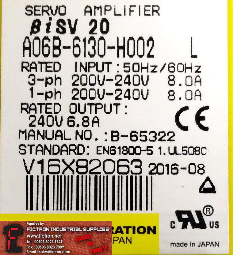 A06B-6130-H002 A06B 6130 H002 FANUC SERVO AMPLIFIER 240 V 6.8A REPAIR IN MALAYSIA 1Yr WARRANTY