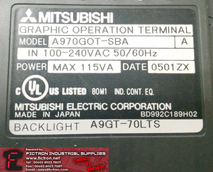 A97GOT-SBA A97GOTSBA MITSUBISHI Graphic Operation Terminal HMI REPAIR IN MALAYSIA 12 MONTHS WARRANTY