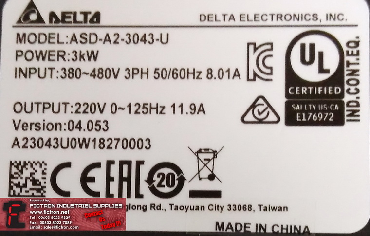 ASD-A2-3043-U ASD A2 3043 U DELTA ELECTRONIC SERVO AMPLIFIER 220V 11.9A REPAIR IN MALAYSIA 1Yr WARRANTY
