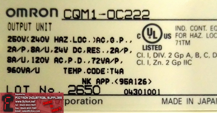 CQMQ-0C222 CQMQ OC222 OMRON OUTPUT UNIT 250V REPAIR IN MALAYSIA 1Yr WARRANTY