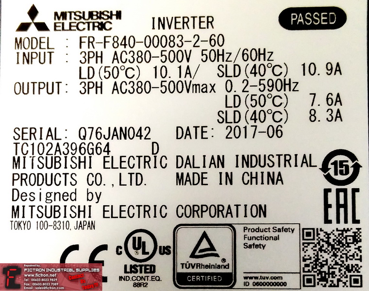 FR-F840-00083-2-60 FRF84000083260 MITSUBISHI 3.7kW Inverter Drive REPAIR IN MALAYSIA 1-YEAR WARRANTY