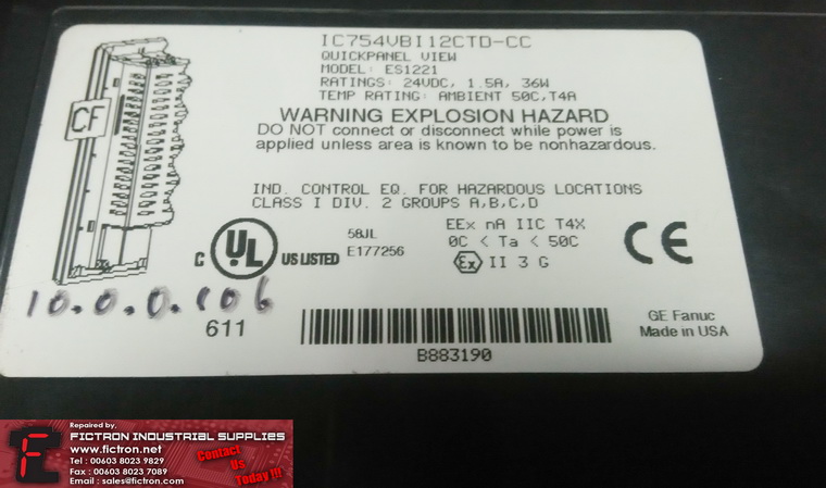 IC754VBI12CTD-CC IC754VBI12CTDCC GE FANUC QUICKPANEL VIEW ES1221 REPAIR 12 MONTHS WARRANTY