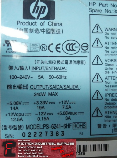 PS-6241-6HF PS62416HF HP Power Supply REPAIR IN MALAYSIA 1-YEAR WARRANTY