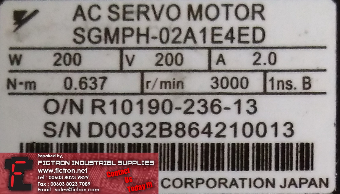 SGMPH-02A1E4ED SGMPH 02A1E4ED YASKAWA AC SERVO MOTOR REPAIR IN MALAYSIA 1Yr WARRANTY