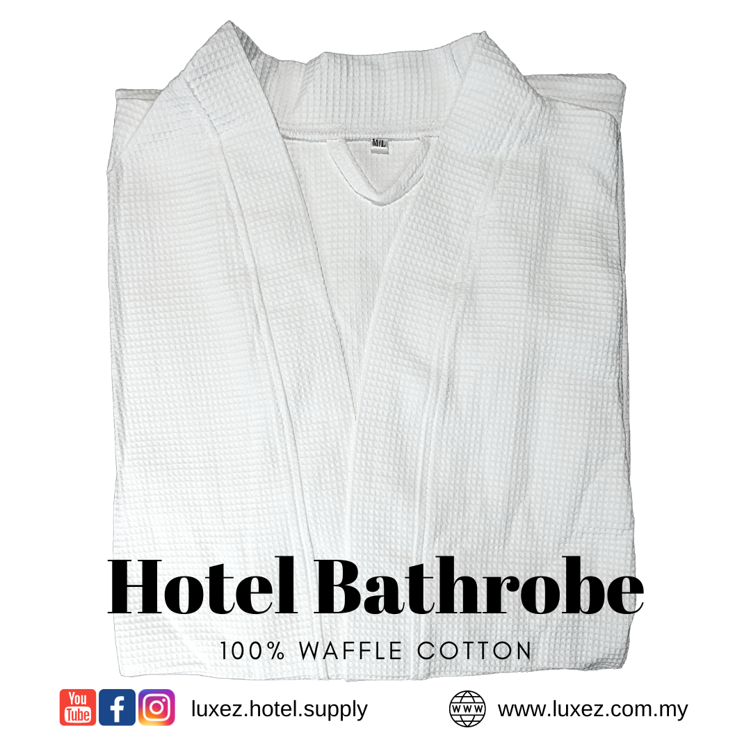 Luxez Hotel Bathrobe 100% Waffle Cotton For Men Women Kimono Collar Jubah Mandi Pyjamas