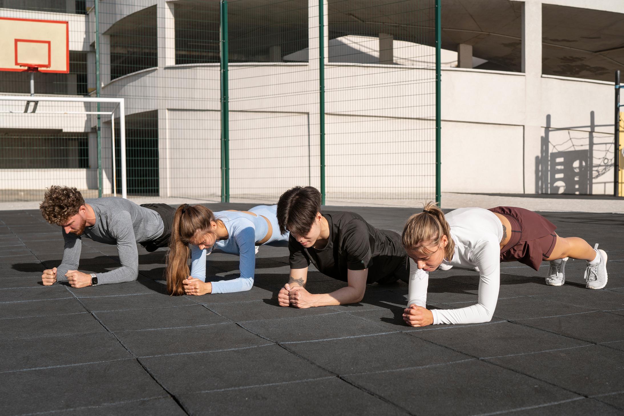 Group doing plank exercise