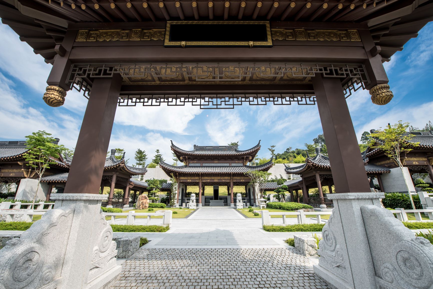 Modern memorial park exterior environment and buildings