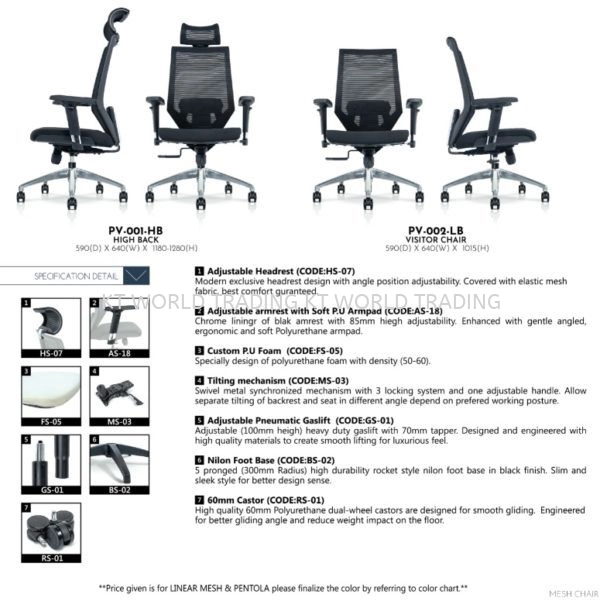 Office Mesh Chair PV002LB Front View