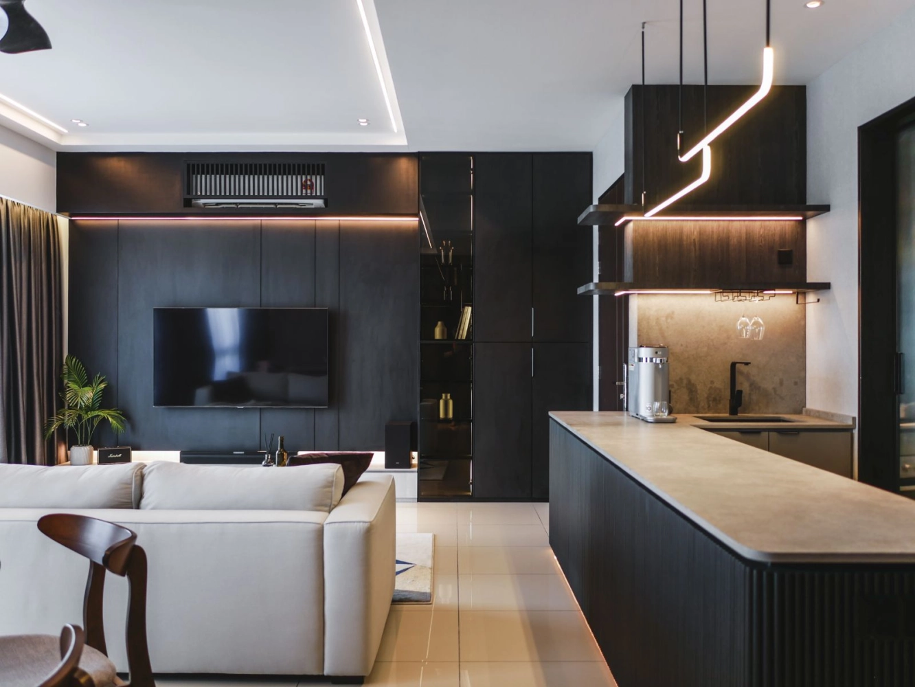 Luxury condo renovation KL interior living area by AOHA