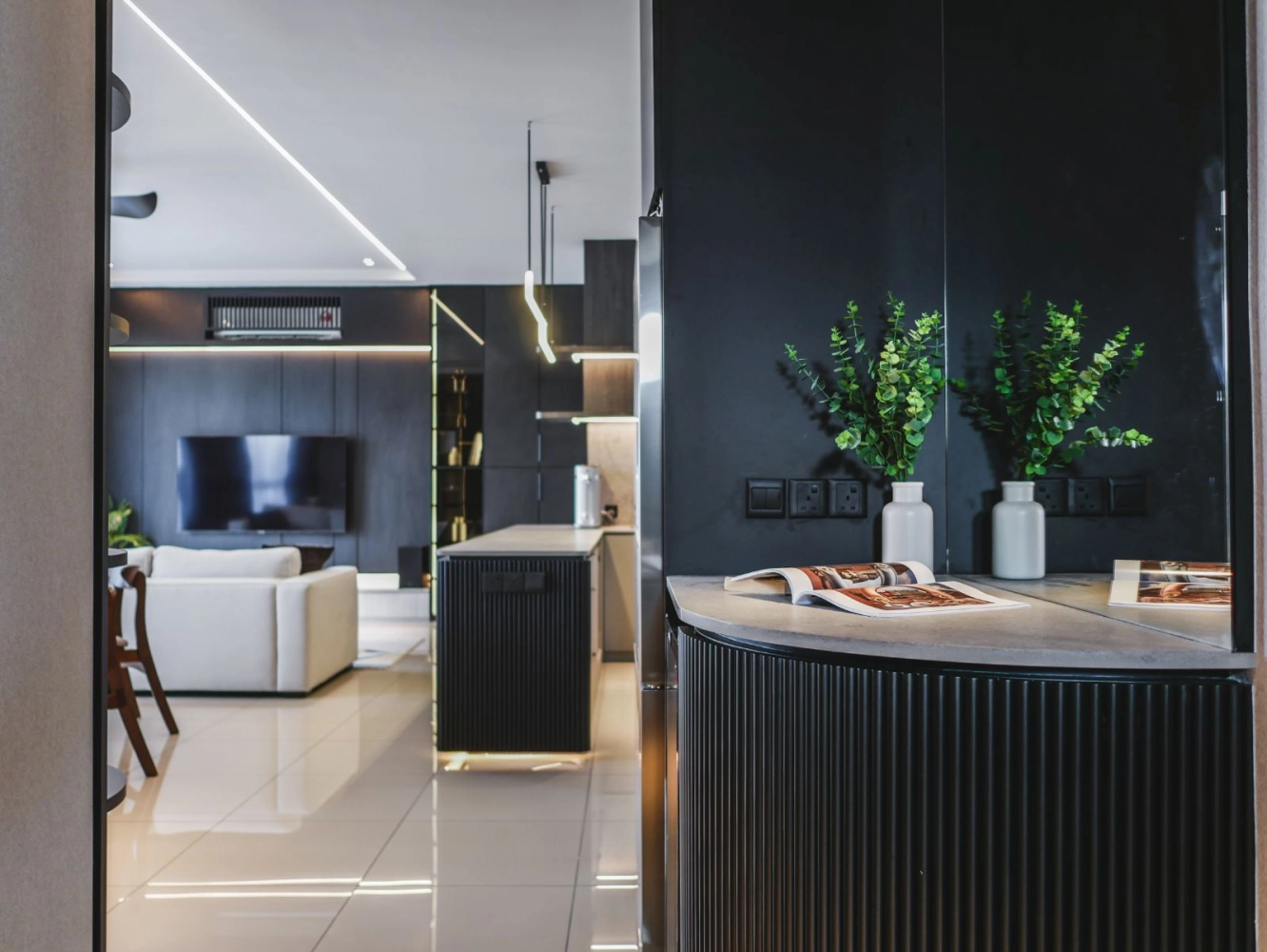 Luxury renovation material and craftsmanship details for condo interior