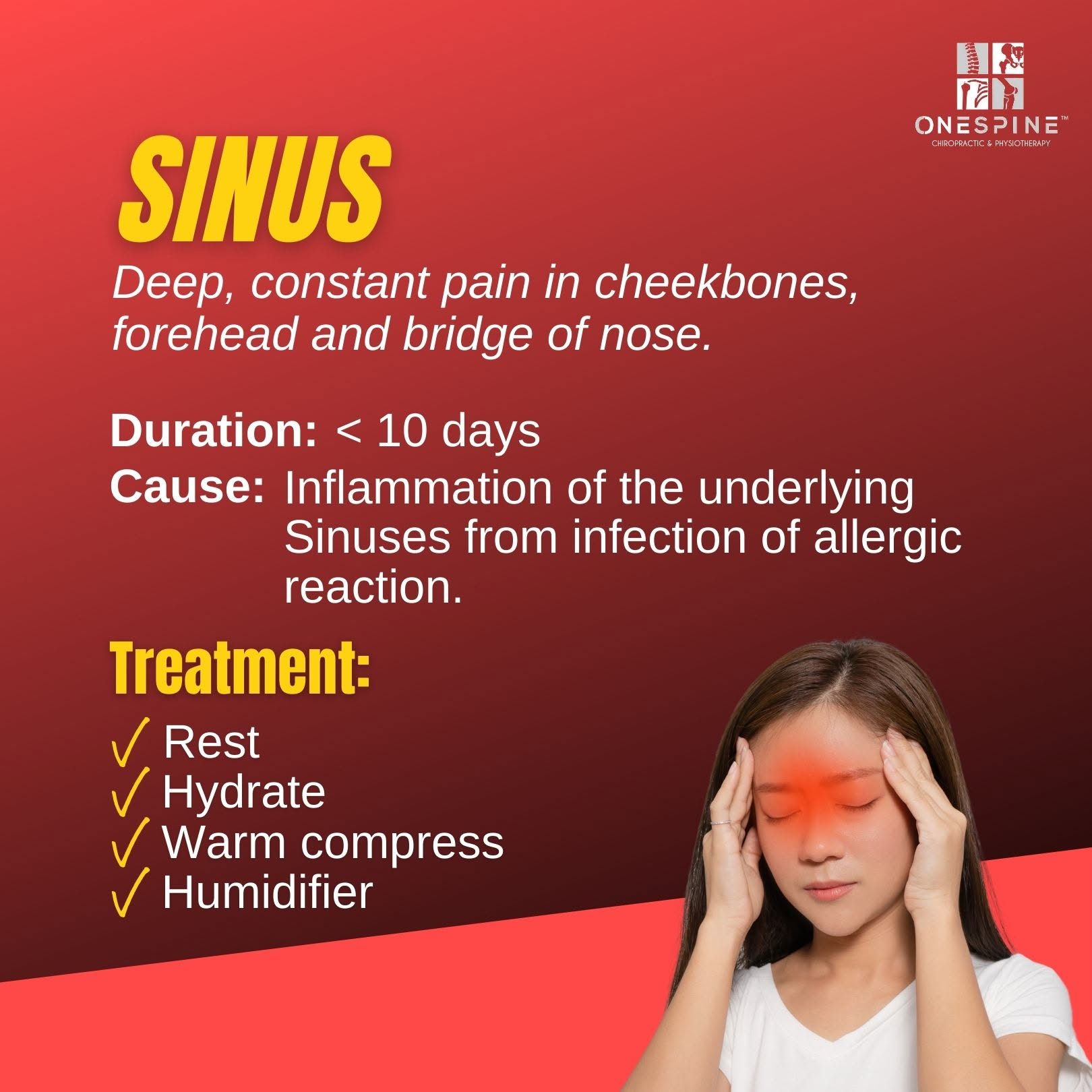 Sinus headache with forehead cheekbone and nose bridge pressure