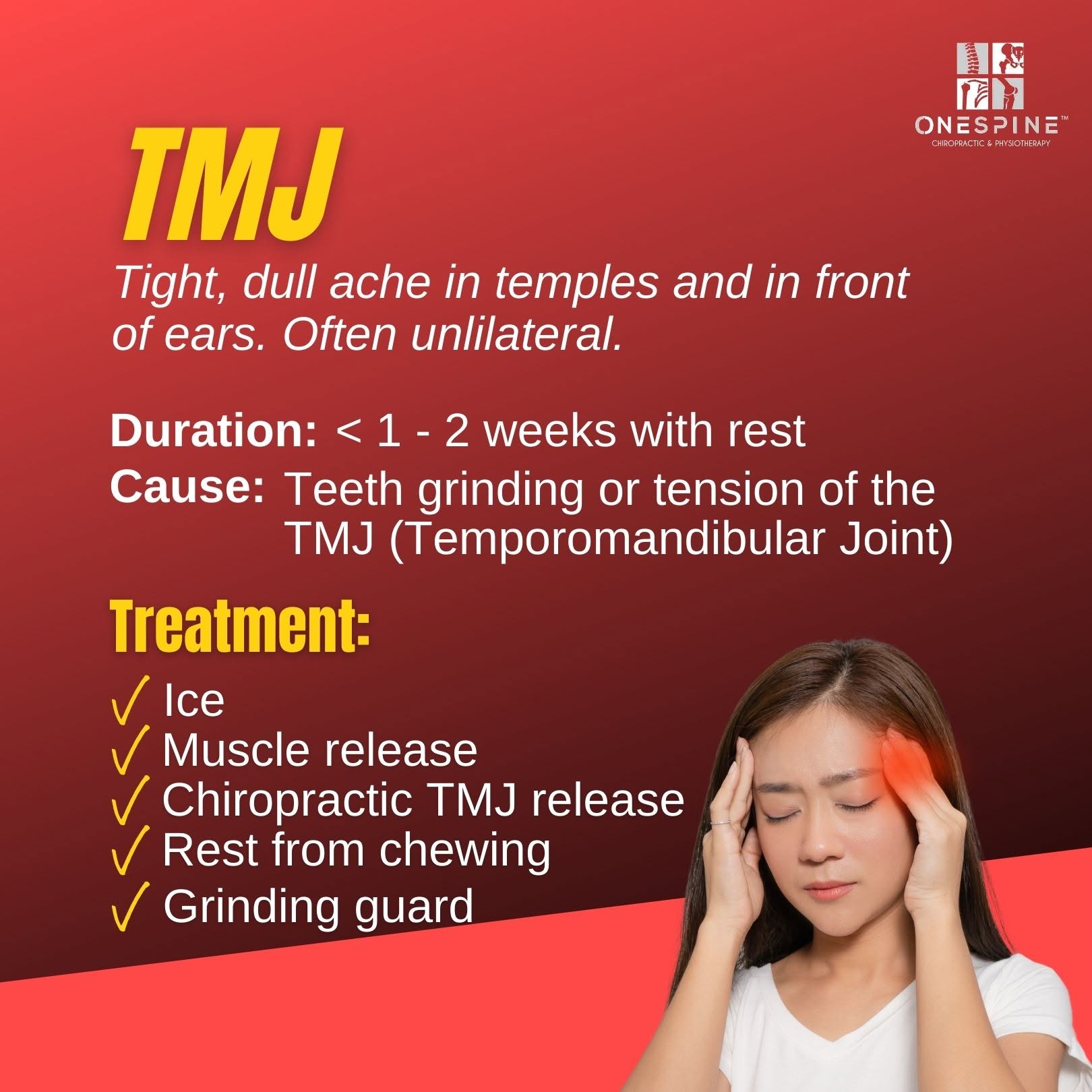 TMJ headache with temple pain and jaw joint tension