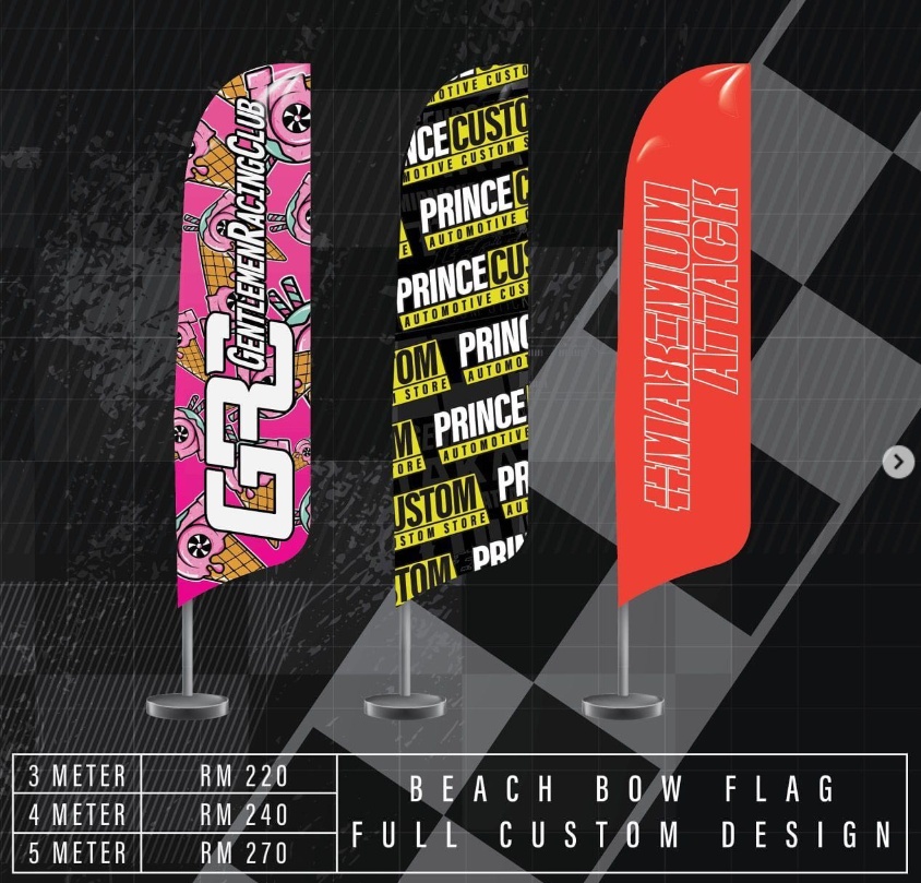 Custom fabric flag printing design in Malaysia for roadshows and outdoor promotions