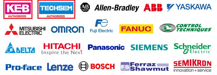 KEB - TECHSEM - ALLEN BRADLEY - ROCKWELL AUTOMATION - ABB - YASKAWA - MITSUBISHI ELECTRIC - OMRON - FUJI ELECTRIC - FANUC - CONTROL TECHNIQUES - DELTA - HITACHI - PANASONIC - SIEMENS - SCHNEIDER ELECTRIC - PROFACE - LENZE - BOSCH - FERRAZ SHAWMUT - SEMIKRON & MANY MORE!