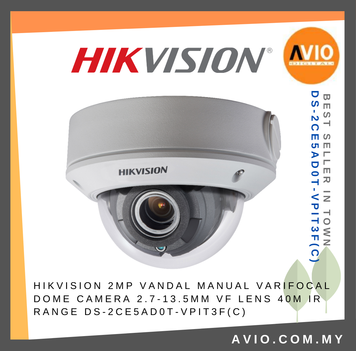 Hikvision 2MP 2 Megapixel IP67 Outdoor Manual Varifocal Dome Analog