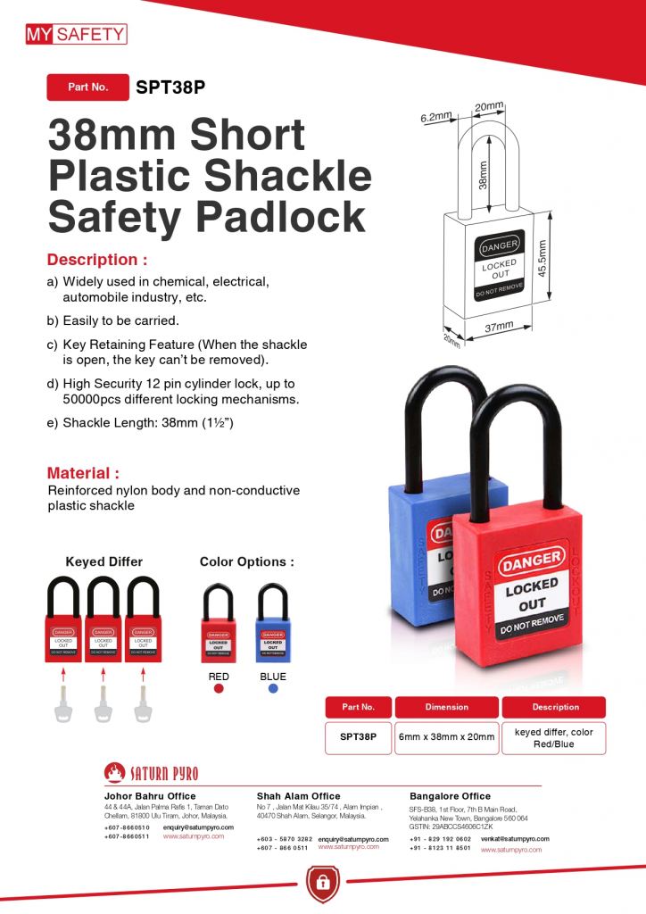 38mm Short Plastic Shackle Safety Padlock 