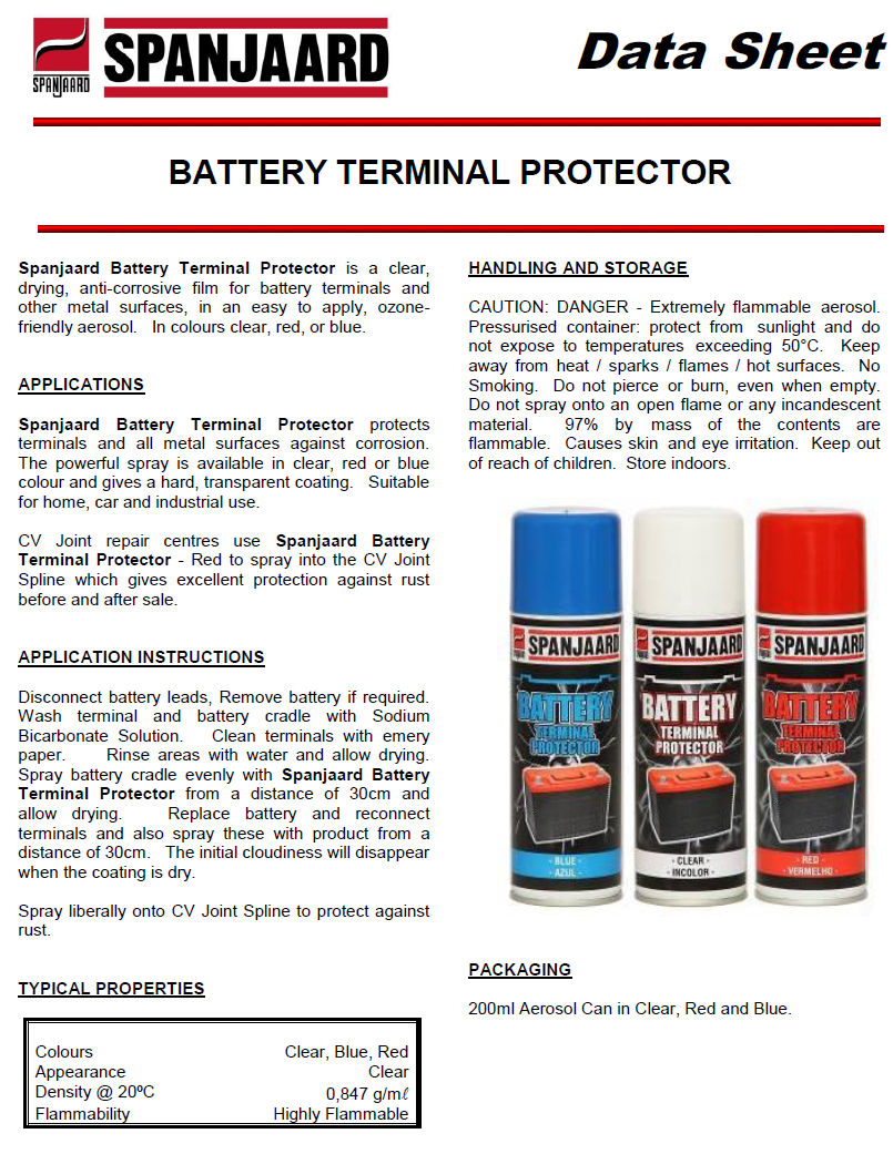 BATTERY TERMINAL PROTECTOR technical data sheet