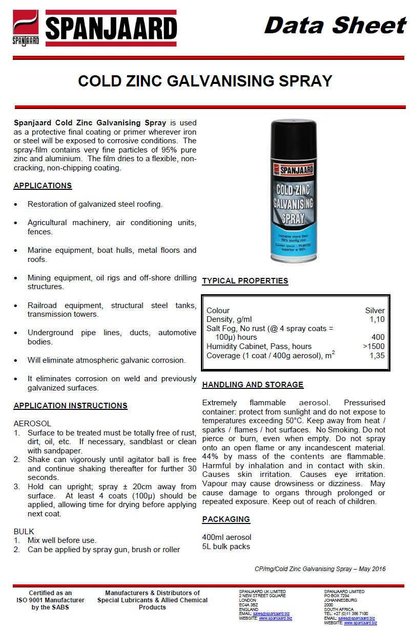 cold galvanized paint spray technical data 