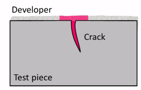 a developer draw out penetrant from crack and flaws (blood out colored dye)