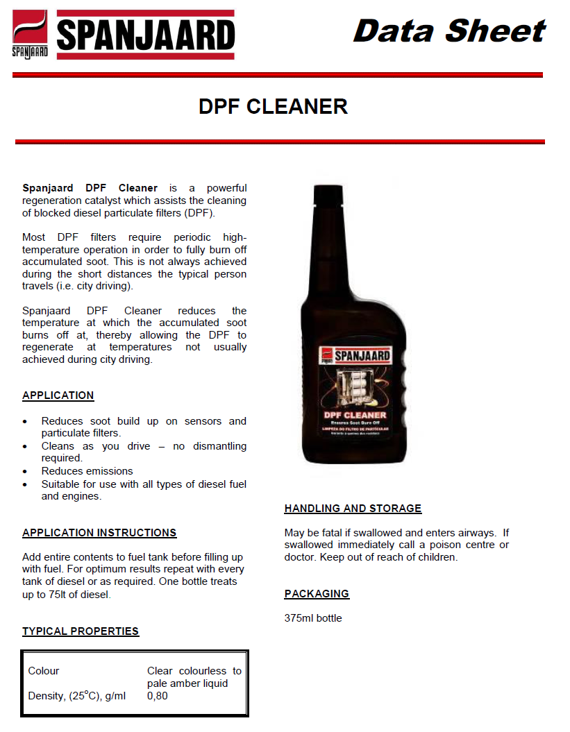 technical data sheet of dpf cleaner