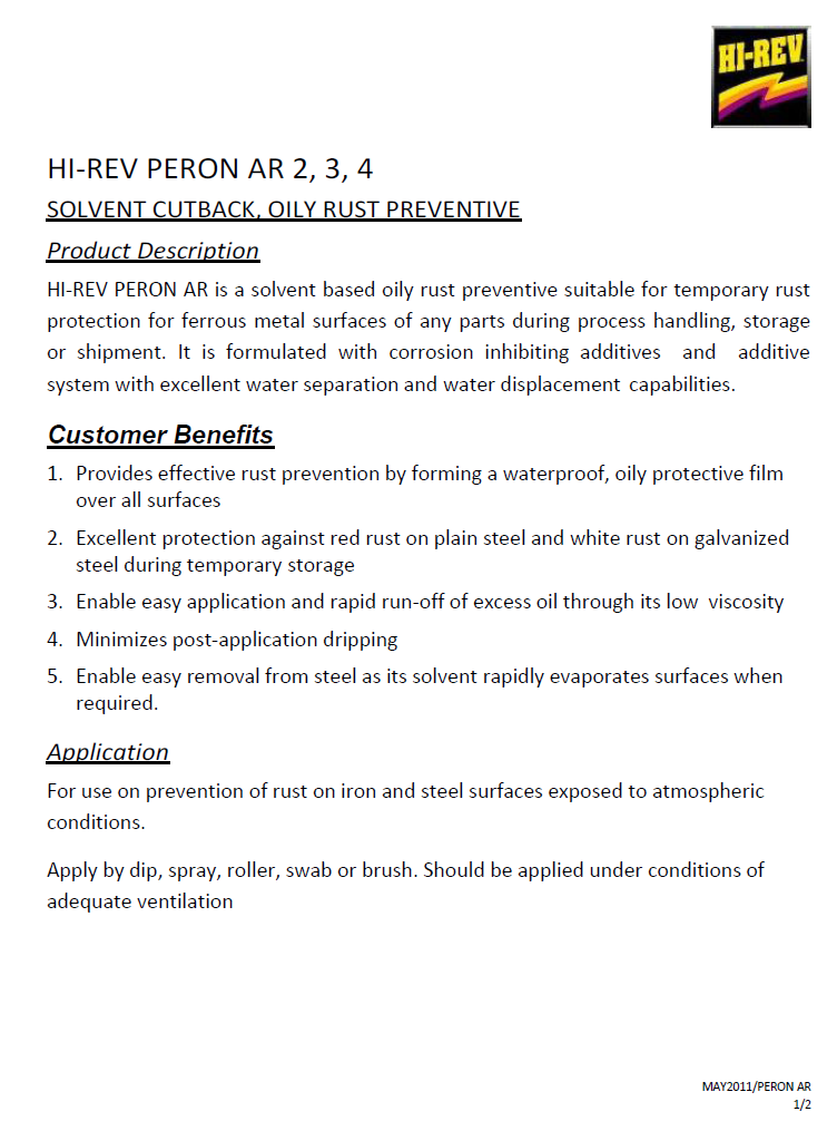 technical data sheet of hirev anti rust oil