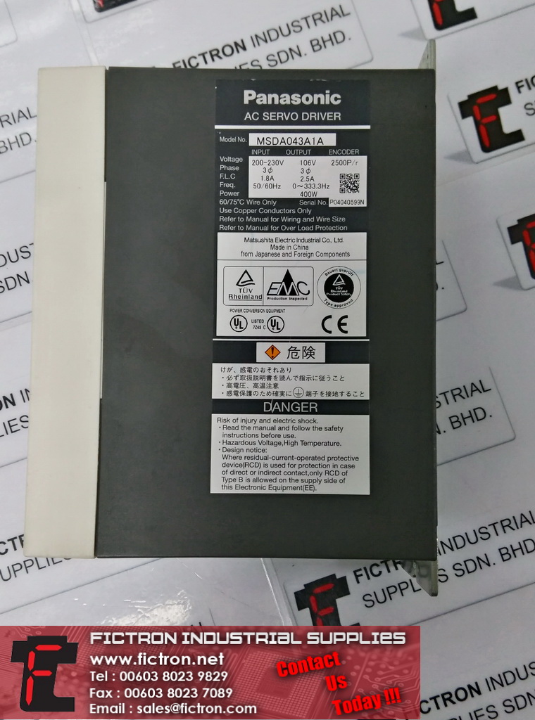 MSDA043A1A PANASONIC AC Servo Driver Supply Repair Malaysia Singapore Indonesia USA Portugal Russia 