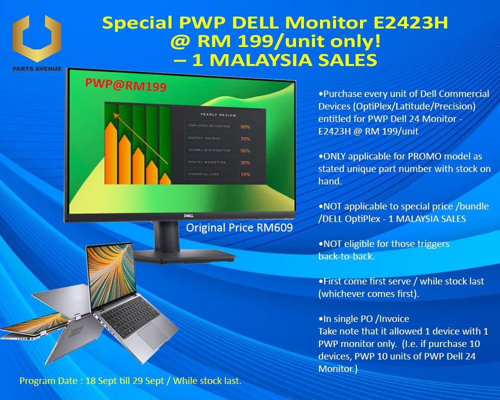 1 MALAYSIA SALES - Special PWP DELL Monitor E2423H @ RM 199/unit only! - Parts Avenue Sdn. Bhd.
